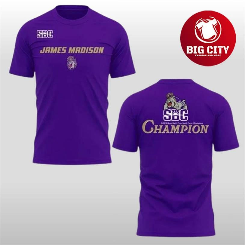 JMU Football SBC 2025 Sun Belt Football East Division CHAMPION Two Sided Shirt