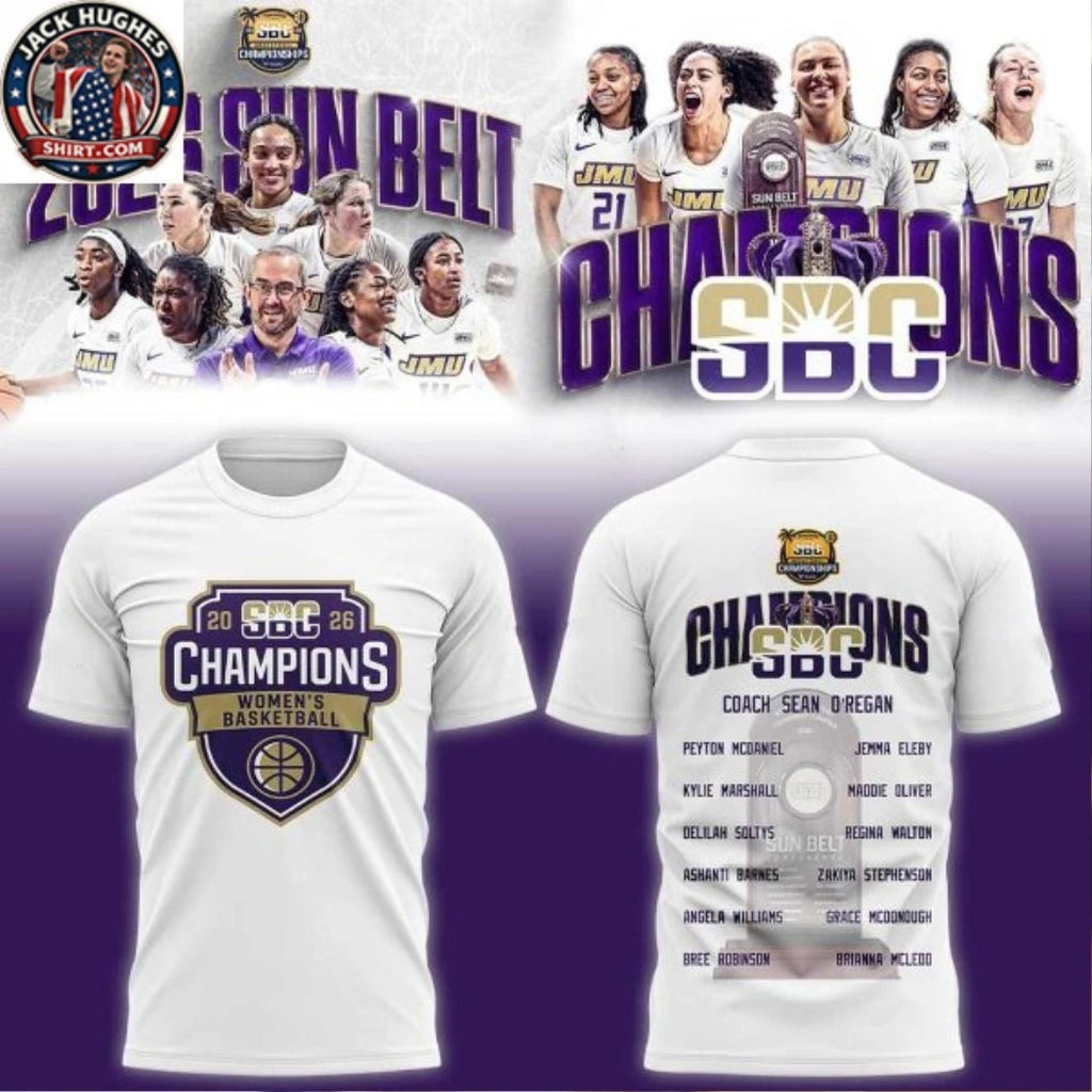 JMU Women’s Basketball Sun Belt Conference Tournament Champions 2026 Logo Two Sided T-Shirt