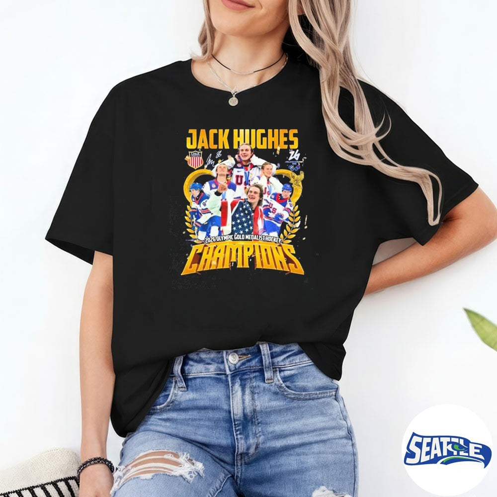 Jack Hughes 2026 Olympic Gold Medalist Hockey Champions Milano Cortina Signature shirt