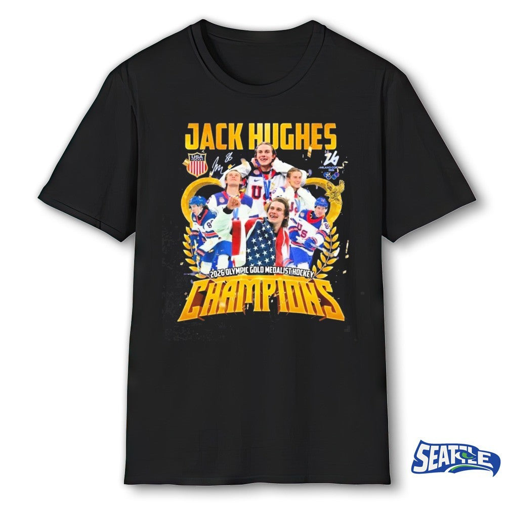 Jack Hughes 2026 Olympic Gold Medalist Hockey Champions Milano Cortina Signature shirt