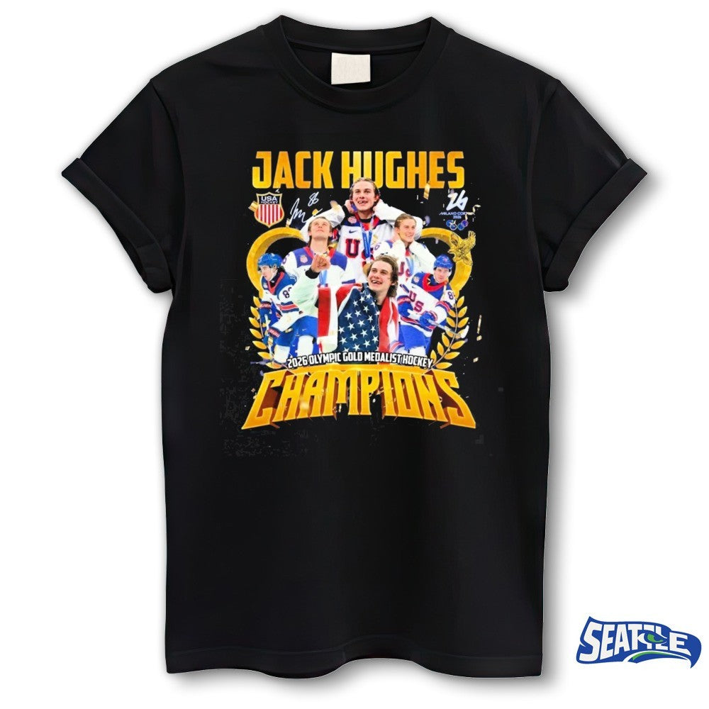 Jack Hughes 2026 Olympic Gold Medalist Hockey Champions Milano Cortina Signature shirt