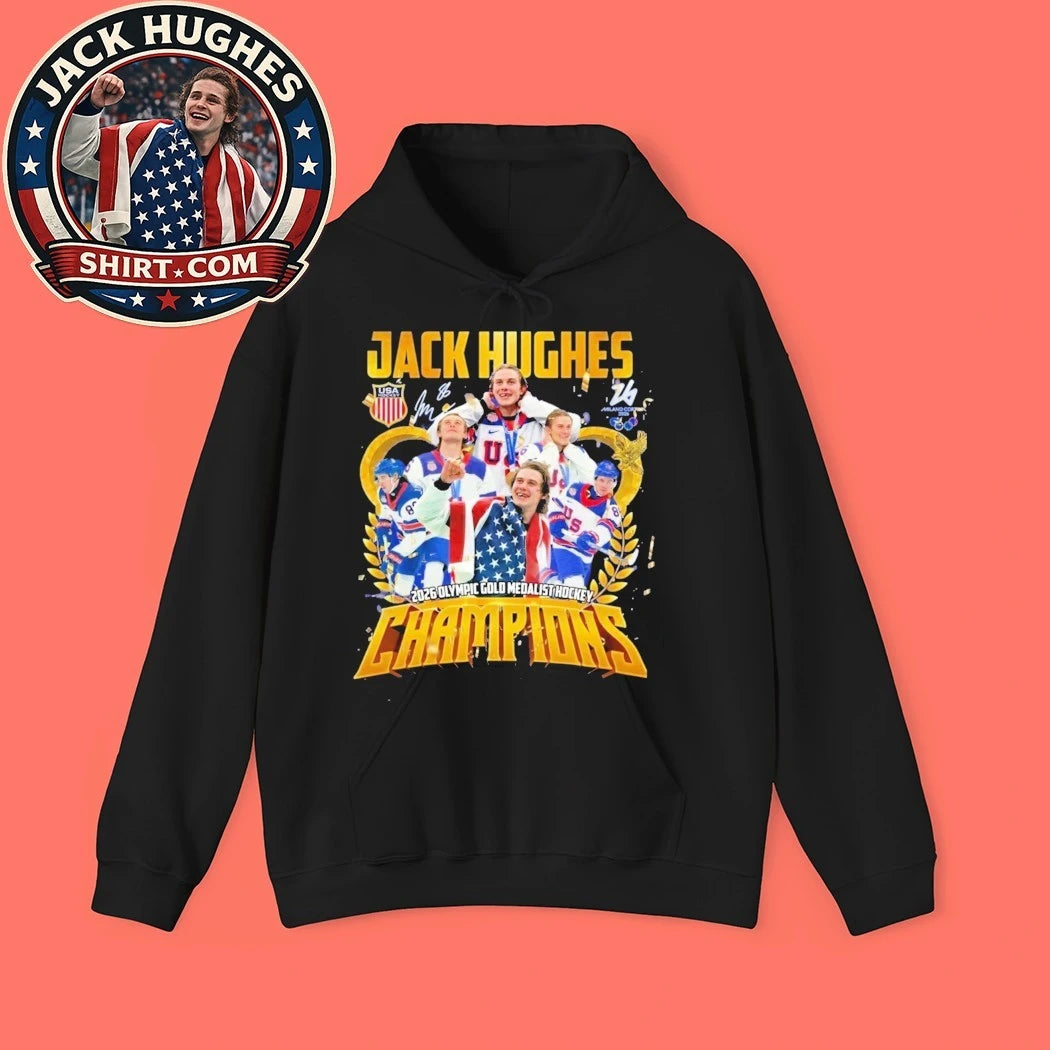 Jack Hughes 2026 Olympic Gold Medalist Hockey Champions T-Signature And Logo Shirt