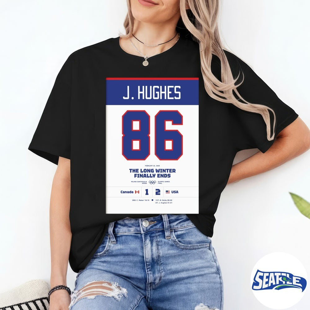 Jack Hughes 86 USA vs Canada 2026 Olympic Final Commemorative Hockey The Long Winter Finally Ends Poster shirt
