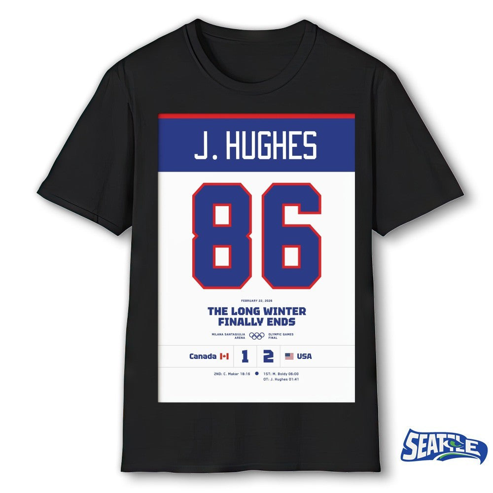 Jack Hughes 86 USA vs Canada 2026 Olympic Final Commemorative Hockey The Long Winter Finally Ends Poster shirt