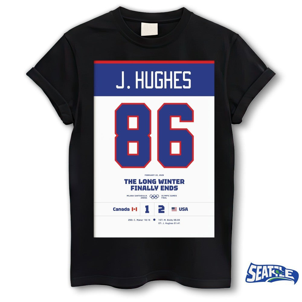 Jack Hughes 86 USA vs Canada 2026 Olympic Final Commemorative Hockey The Long Winter Finally Ends Poster shirt
