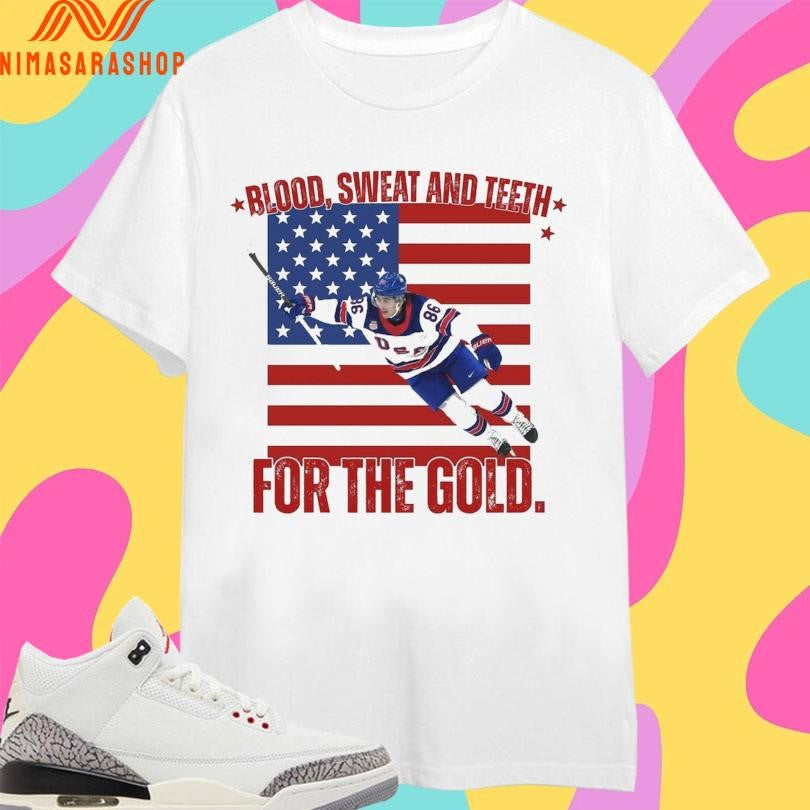 Jack Hughes Blood Sweat And Teeth For The Gold USA Hockey Olympic Golden Goal 2026 Shirts