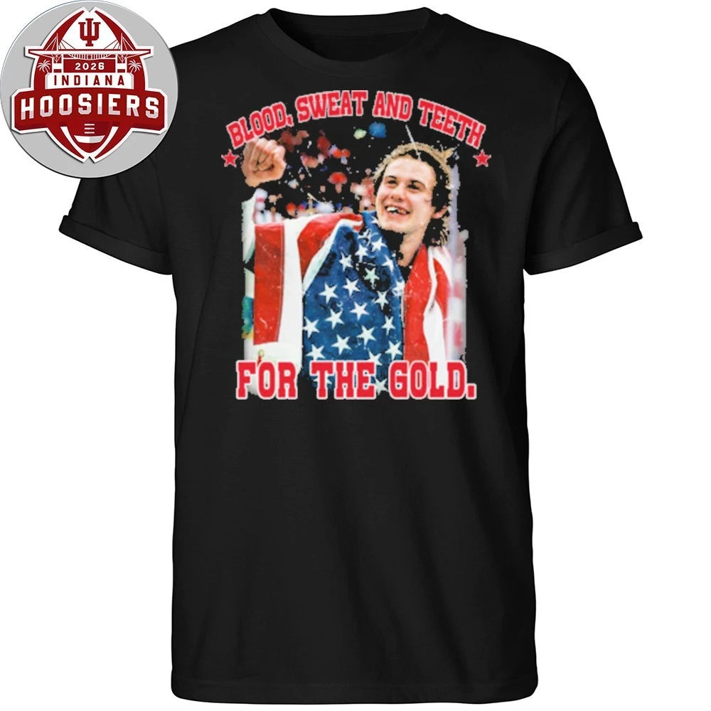 Jack Hughes Blood, Sweat and Teeth for the Gold USA Hockey T-Shirt