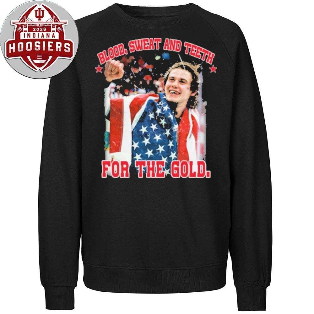Jack Hughes Blood, Sweat and Teeth for the Gold USA Hockey T-Shirt