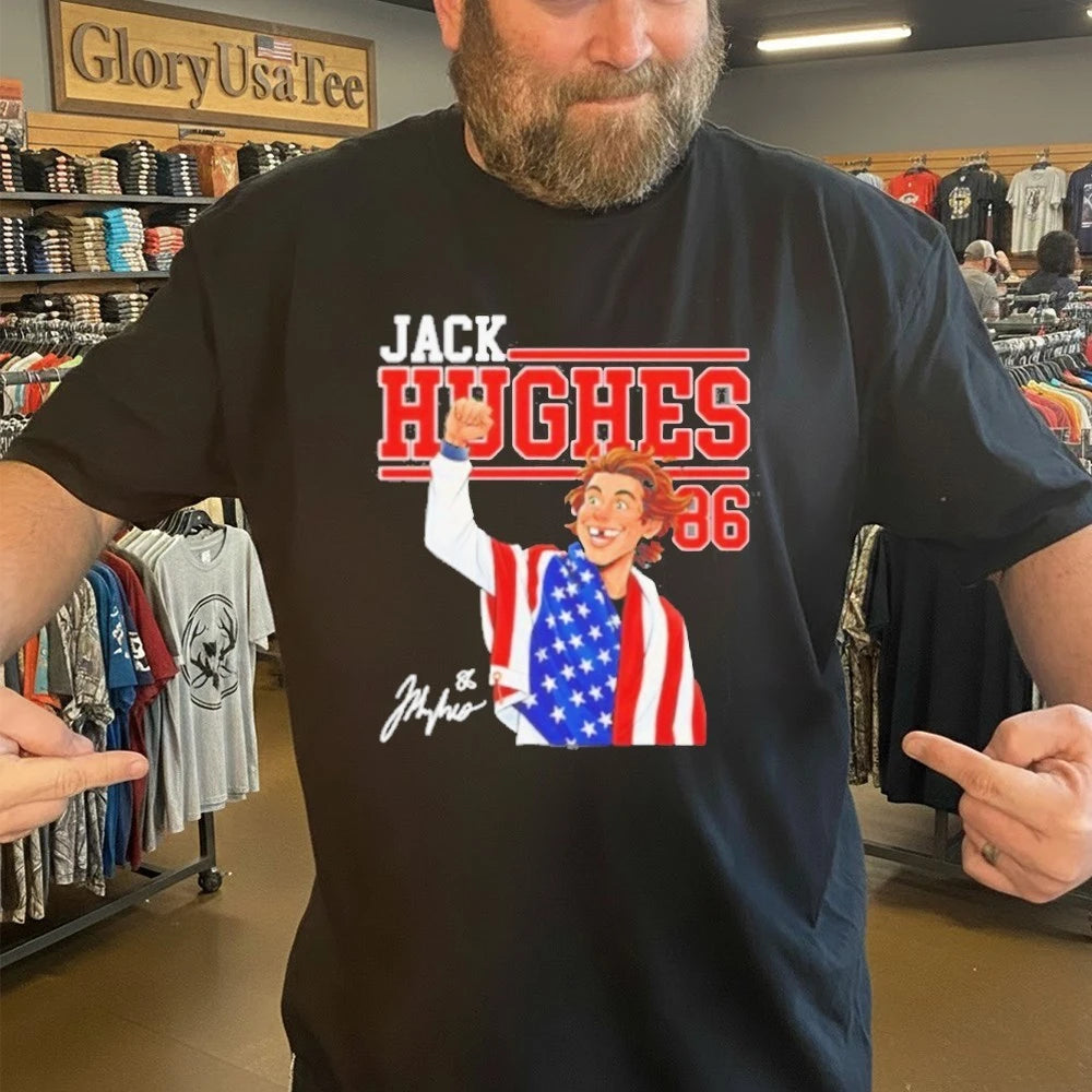 Jack Hughes Cartoon 86 American Ice Hockey Usa Olympics 2026 American Flag Signature Shirt