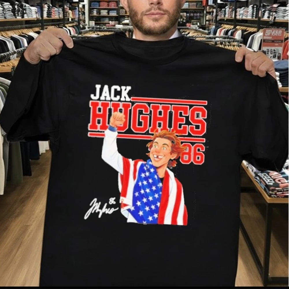 Jack Hughes Cartoon 86 American Ice Hockey Usa Olympics 2026 American Flag Signature Shirt