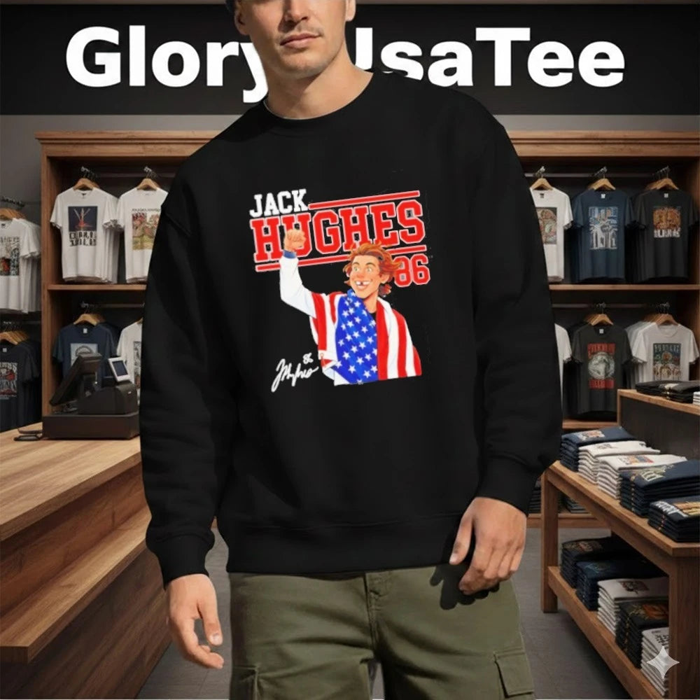 Jack Hughes Cartoon 86 American Ice Hockey Usa Olympics 2026 American Flag Signature Shirt