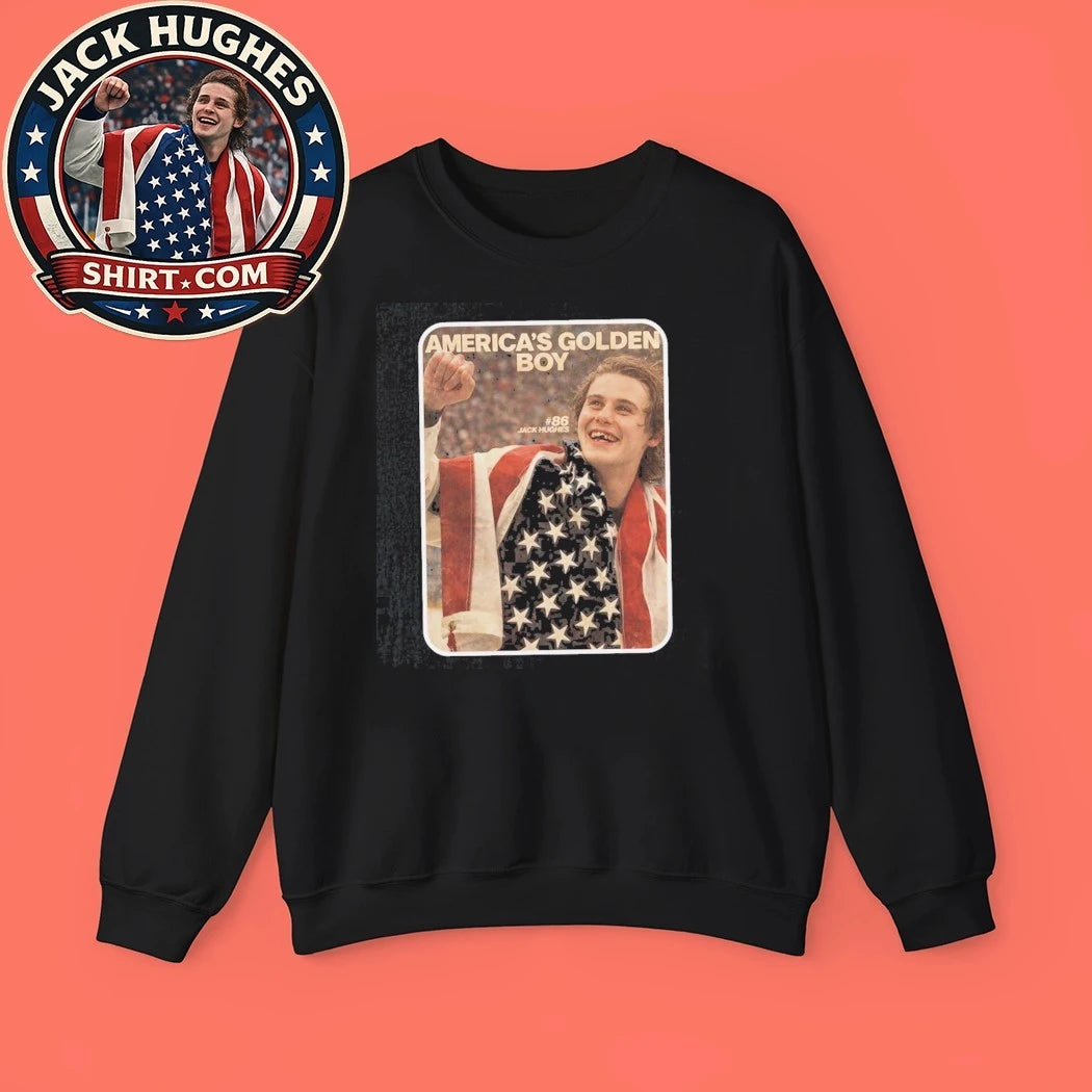 Jack Hughes Gold Hockey America’s Golden Boy Graphic T-Shirt