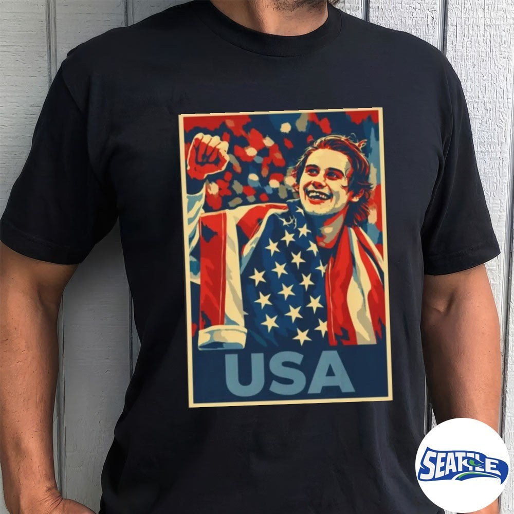 Jack Hughes Men’s Hockey USA Golden Goal Winter Olympics 2026 Retro shirt