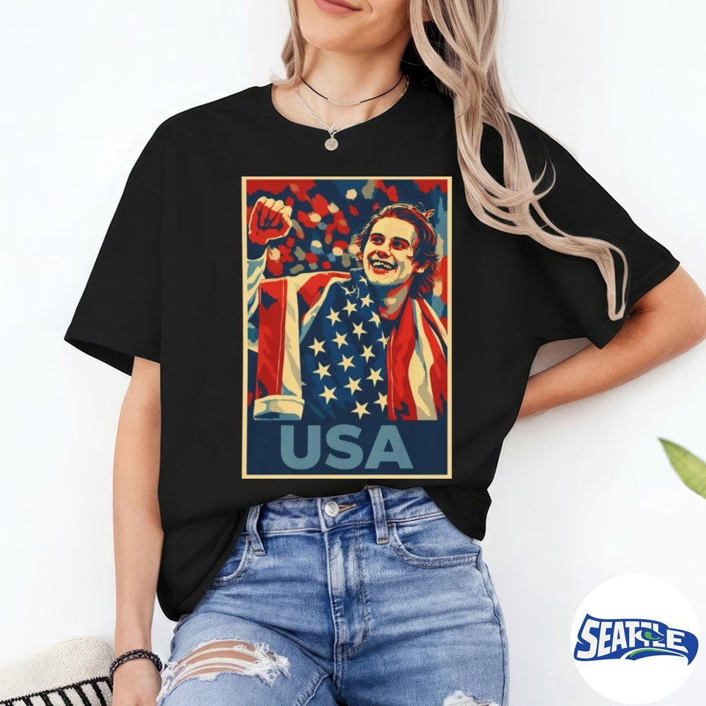 Jack Hughes Men’s Hockey USA Golden Goal Winter Olympics 2026 Retro shirt