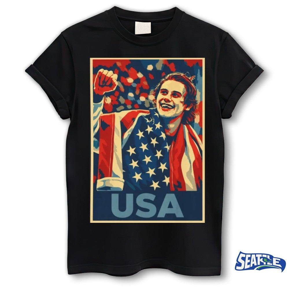 Jack Hughes Men’s Hockey USA Golden Goal Winter Olympics 2026 Retro shirt
