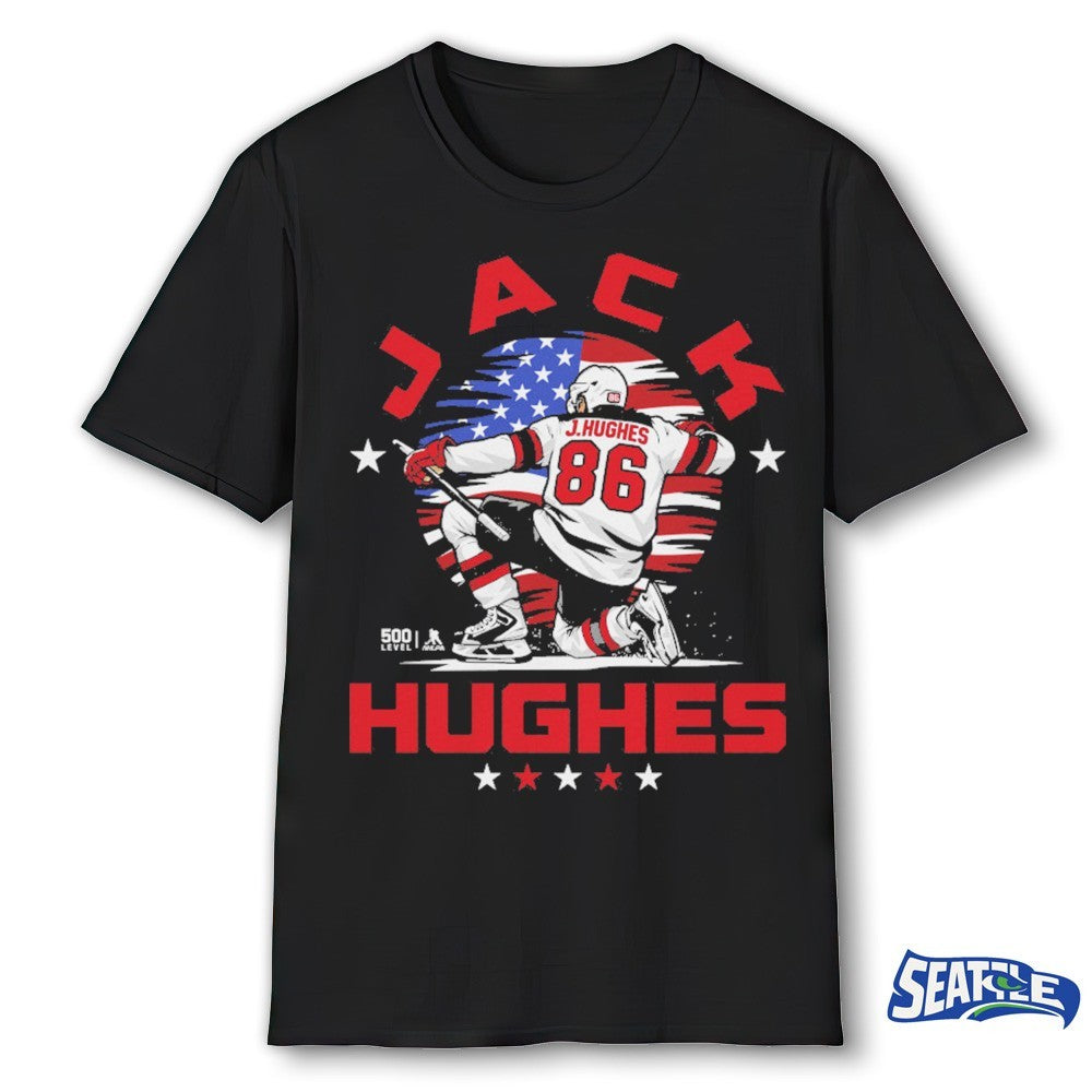 Jack Hughes New Jersey Devils Hockey USA Flag Celebration shirt