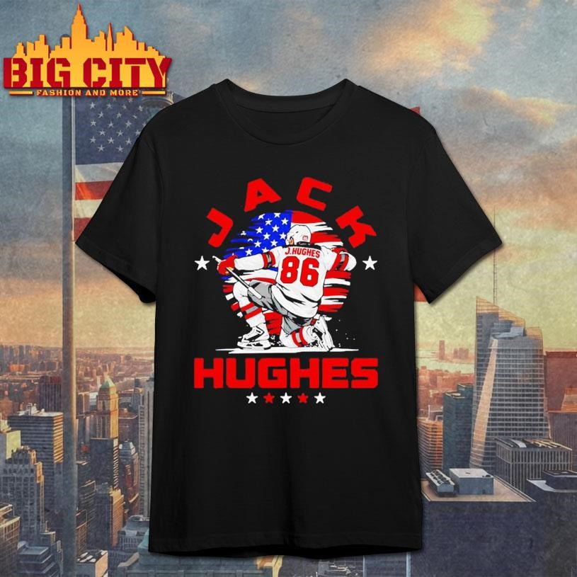 Jack Hughes New Jersey Devils USA Flag Celebration Shirt