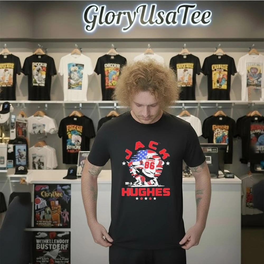 Jack Hughes New Jersey Hockey Usa Flag Celebration Shirt