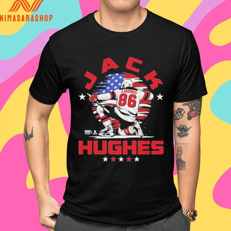 Jack Hughes New Jersey USA Flag Celebration 2026 Shirts