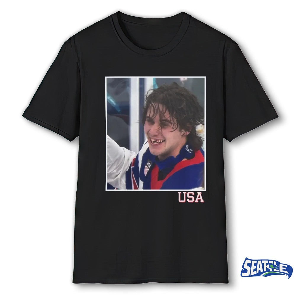 Jack Hughes OT Winner Teeth Team USA Hockey Champions Milano Cortina 2026 Olympics shirt