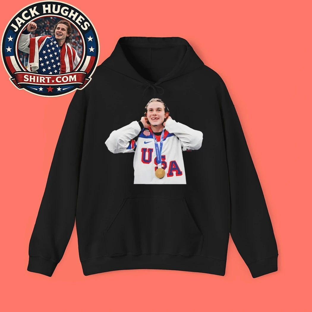 Jack Hughes Olympic 2026 Gold and Retro USA 2026 Gold Medal New T-Shirt