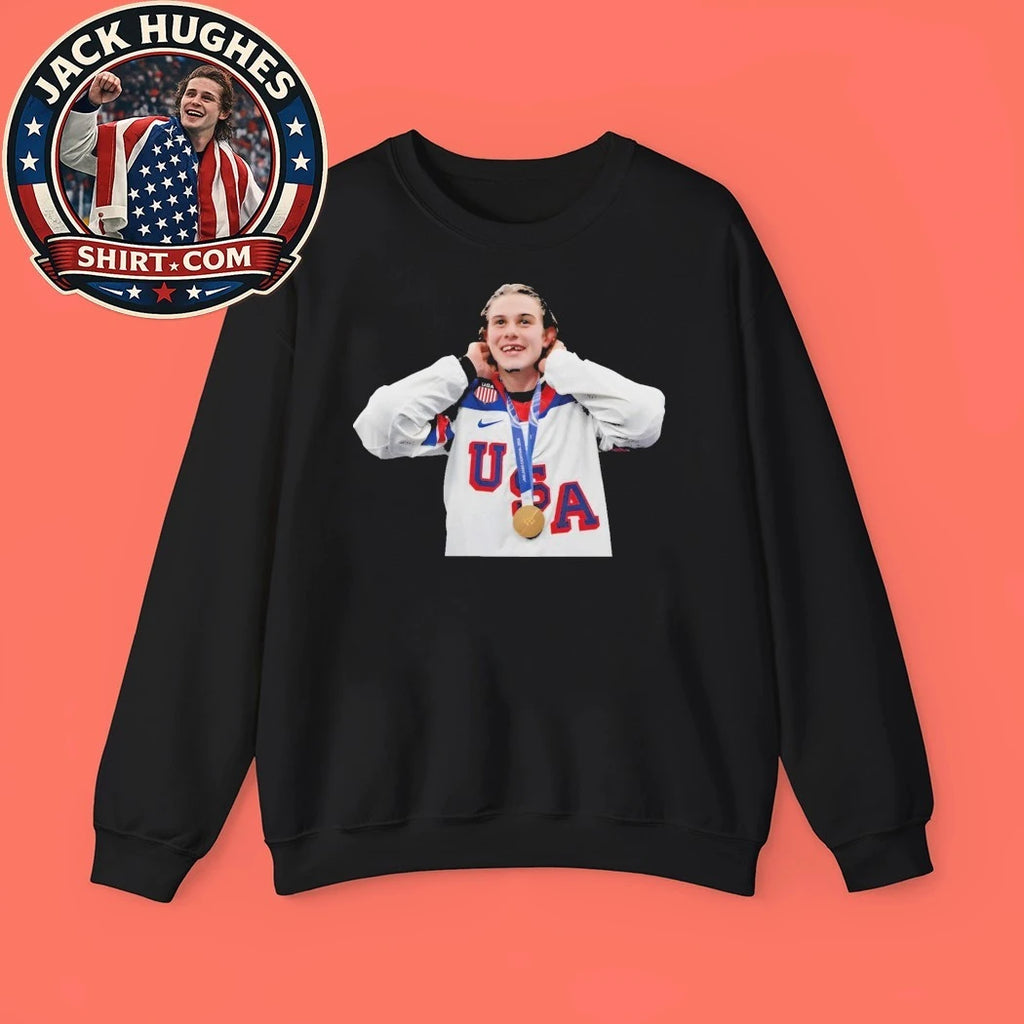Jack Hughes Olympic 2026 Gold and Retro USA 2026 Gold Medal New T-Shirt