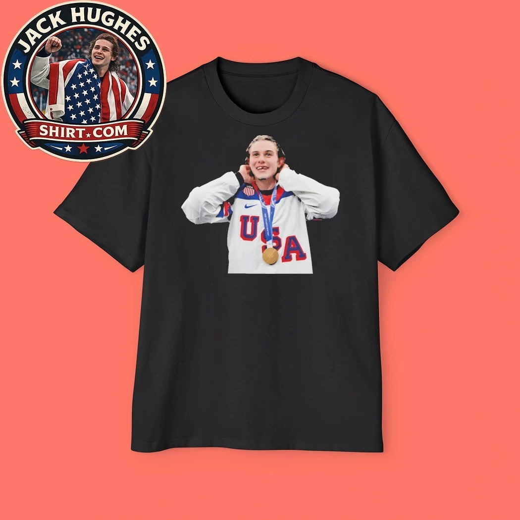 Jack Hughes Olympic 2026 Gold and Retro USA 2026 Gold Medal New T-Shirt