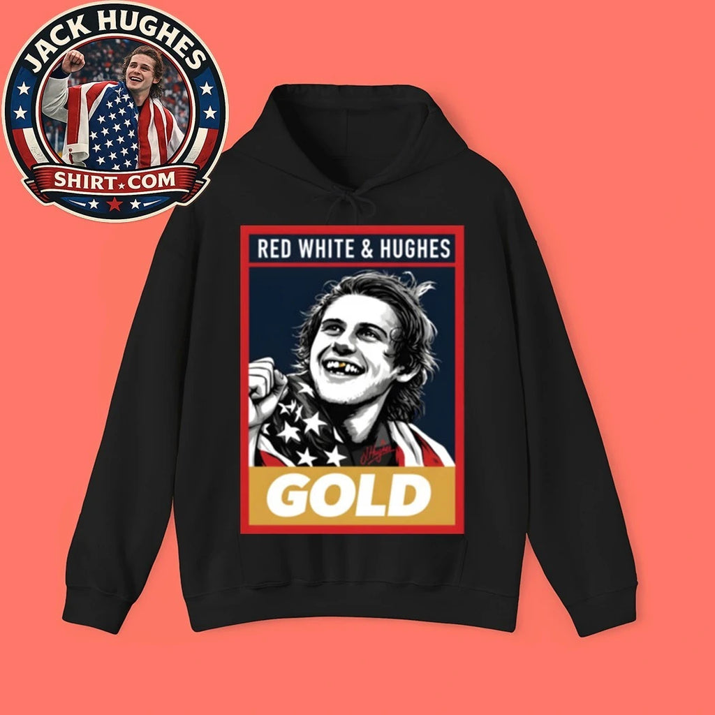 Jack Hughes Red White And Hughes Usa Gold Hockey 2026 Olympics New T-Shirt