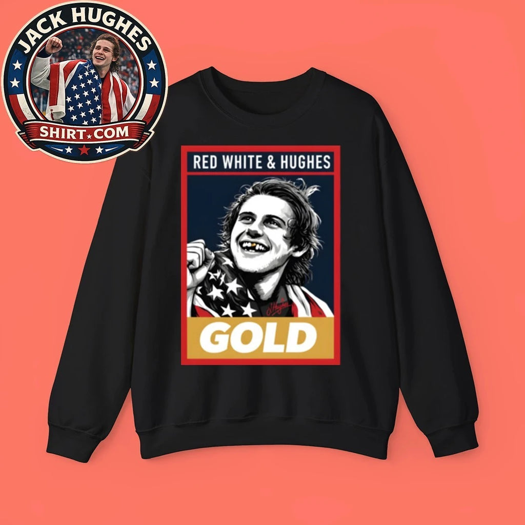 Jack Hughes Red White And Hughes Usa Gold Hockey 2026 Olympics New T-Shirt