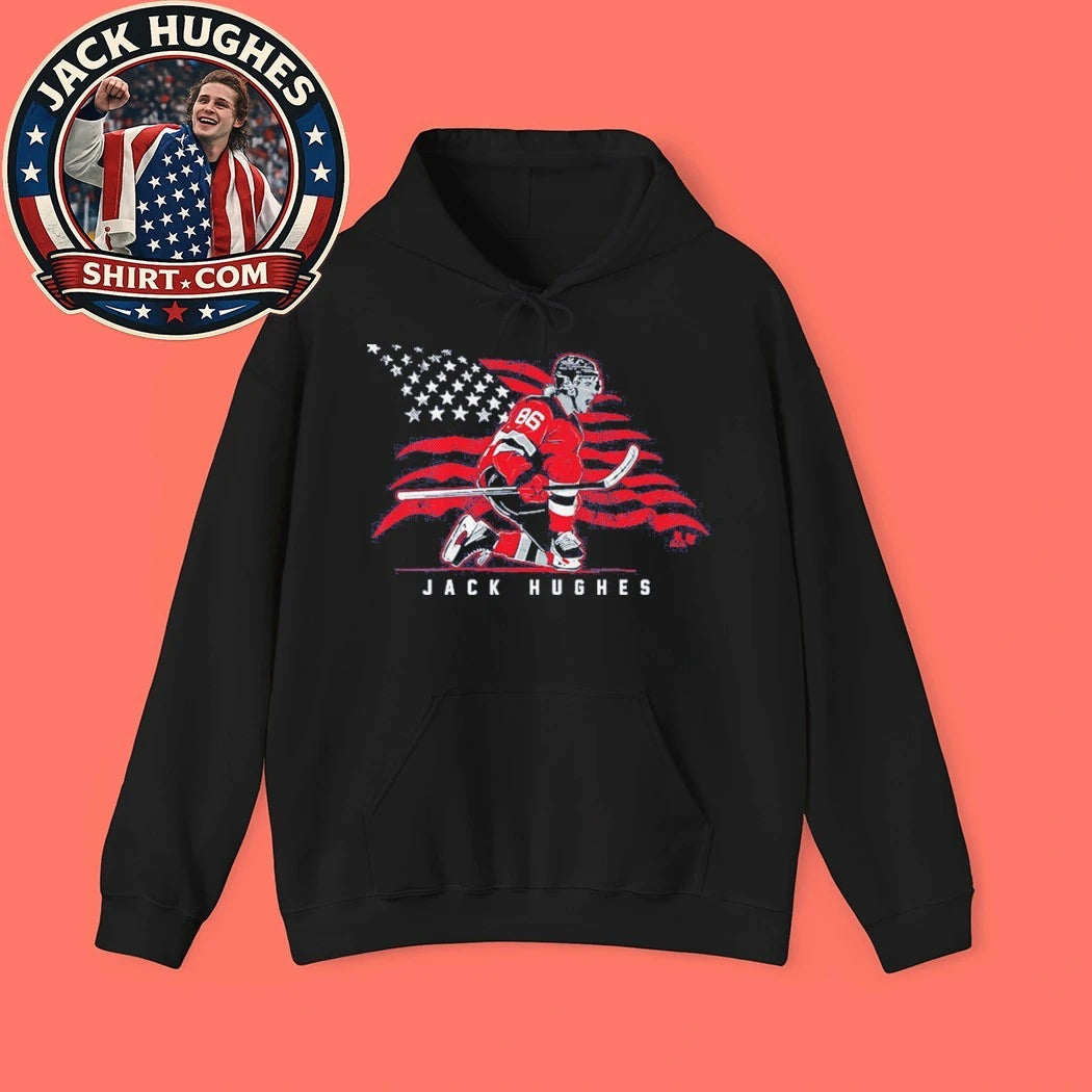 Jack Hughes Stars &amp; Stripes Superstar Pose USA Flag Shirt