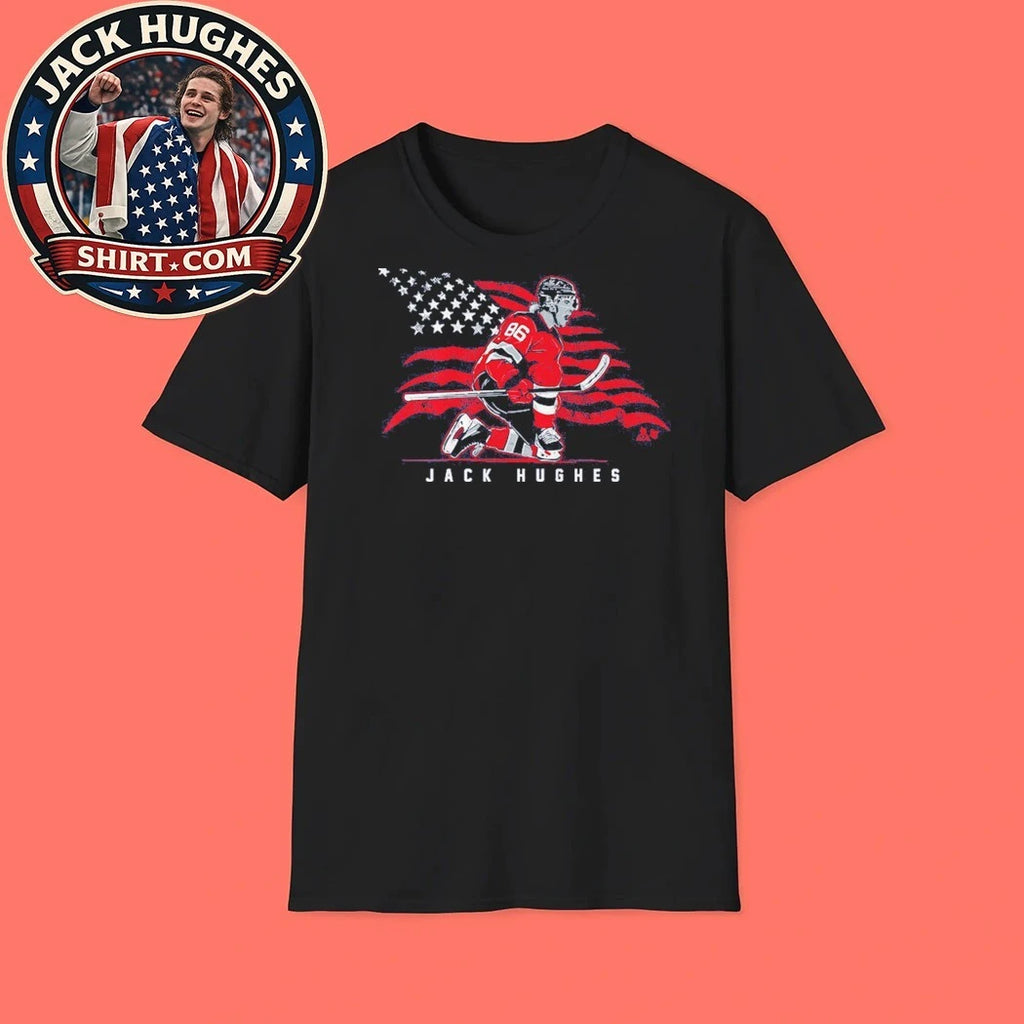 Jack Hughes Stars &amp; Stripes Superstar Pose USA Flag Shirt