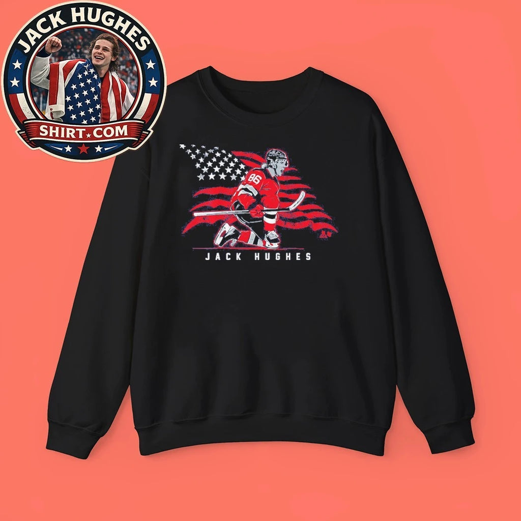 Jack Hughes Stars &amp; Stripes Superstar Pose USA Flag Shirt