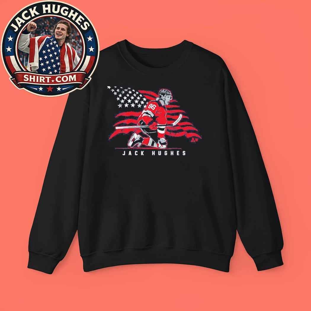 Jack Hughes Stars &amp; Stripes Superstar Pose USA Flag Shirt