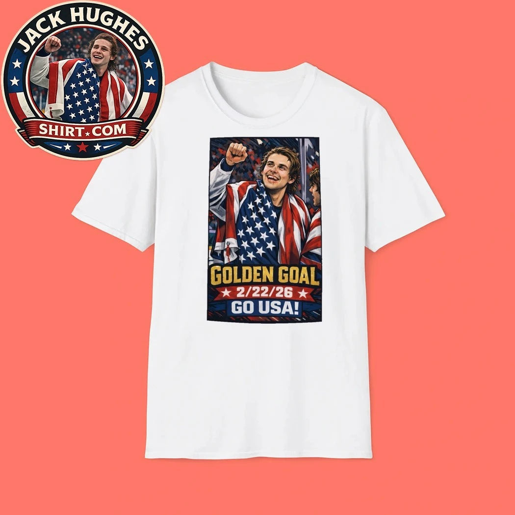 Jack Hughes Team USA Hockey Golden Goal America Flag Tee Shirt