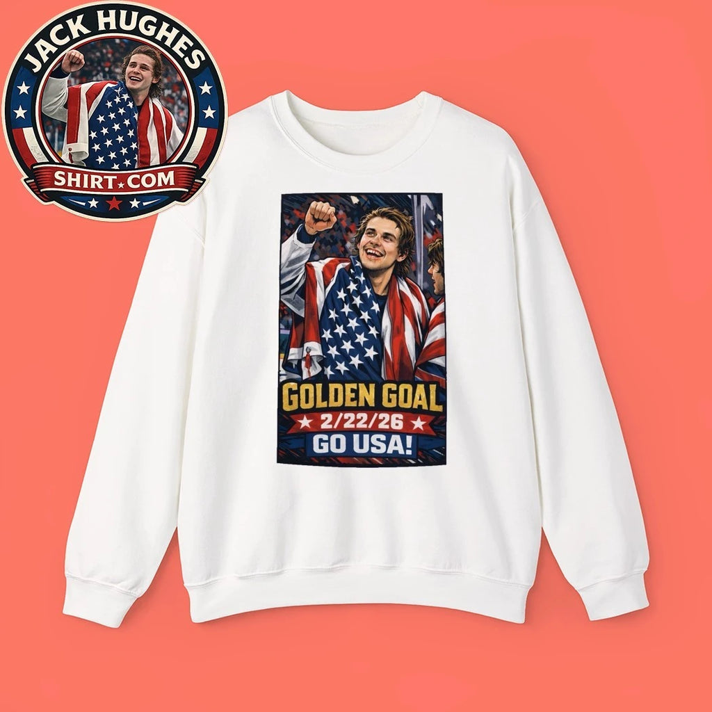 Jack Hughes Team USA Hockey Golden Goal America Flag Tee Shirt