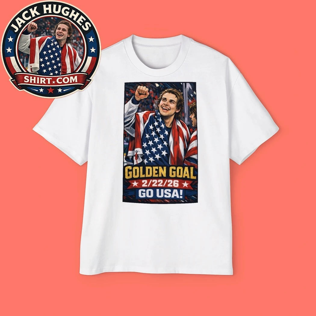 Jack Hughes Team USA Hockey Golden Goal America Flag Tee Shirt