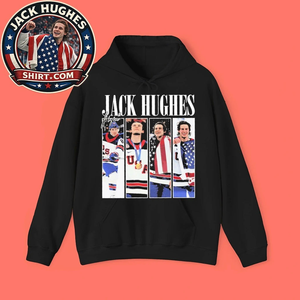 Jack Hughes Team USA Olympic 2026 Golden Goal Signature Hockey Fan Shirt