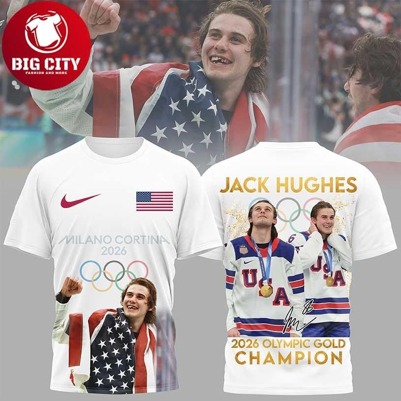 Jack Hughes Team Usa 2026 Olympic Gold Medalist Milano Cortina Two Sided Shirt