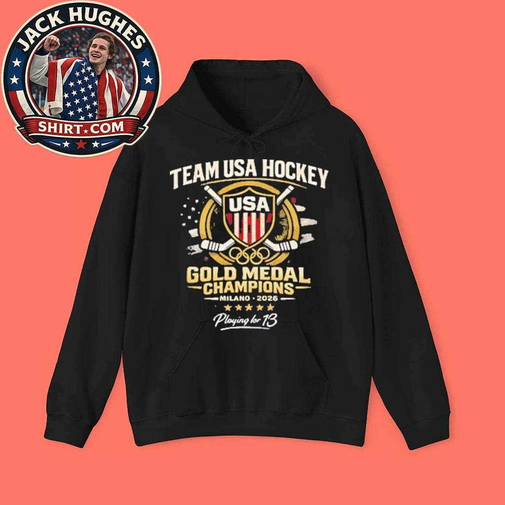 Jack Hughes Team Usa Hockey Gold Medal Champions Milan 2026 Playing For 13 Graphic T-Shirt