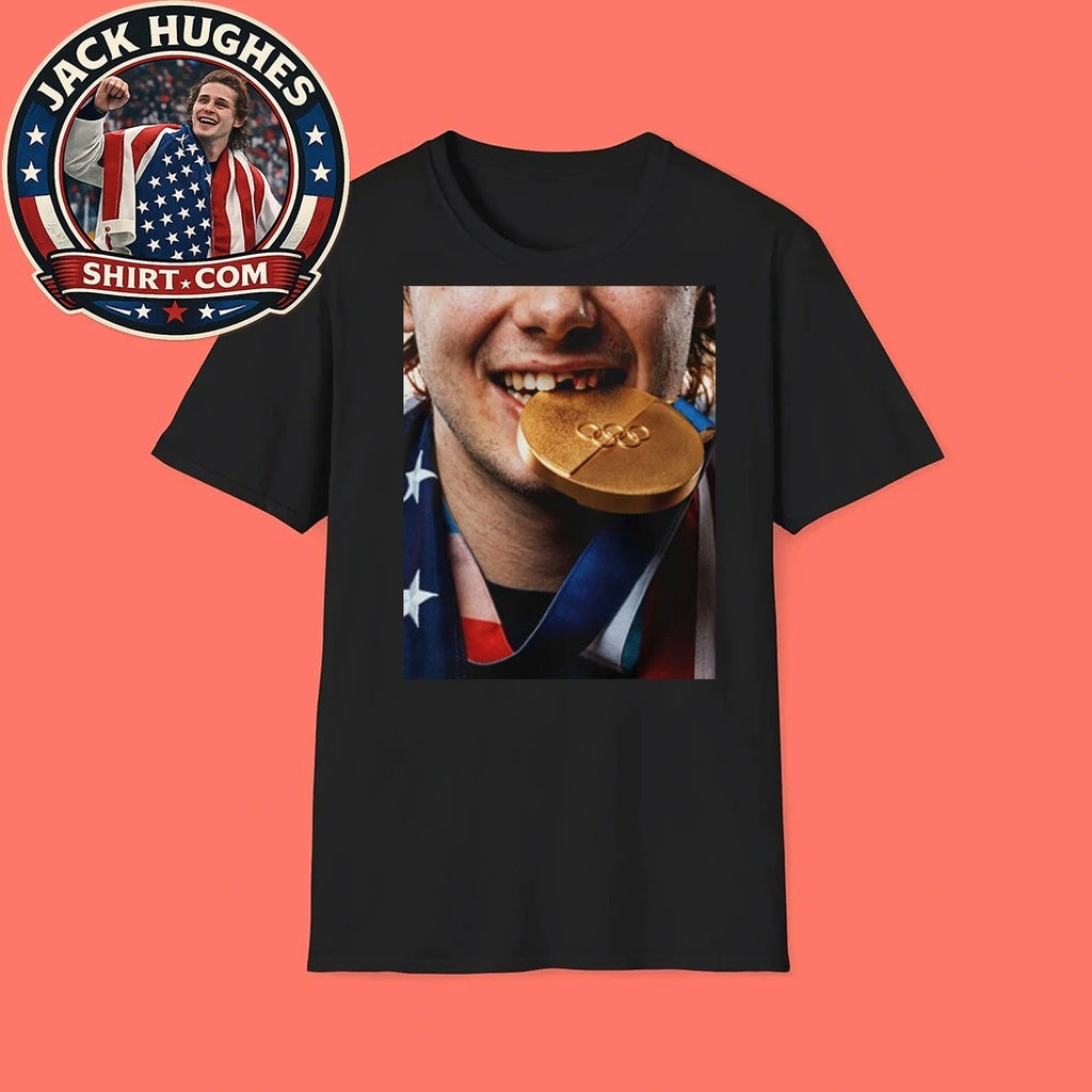 Jack Hughes Teeth Gold Medal USA Team Hockey Champion Olympic Winter 2026 Shirt