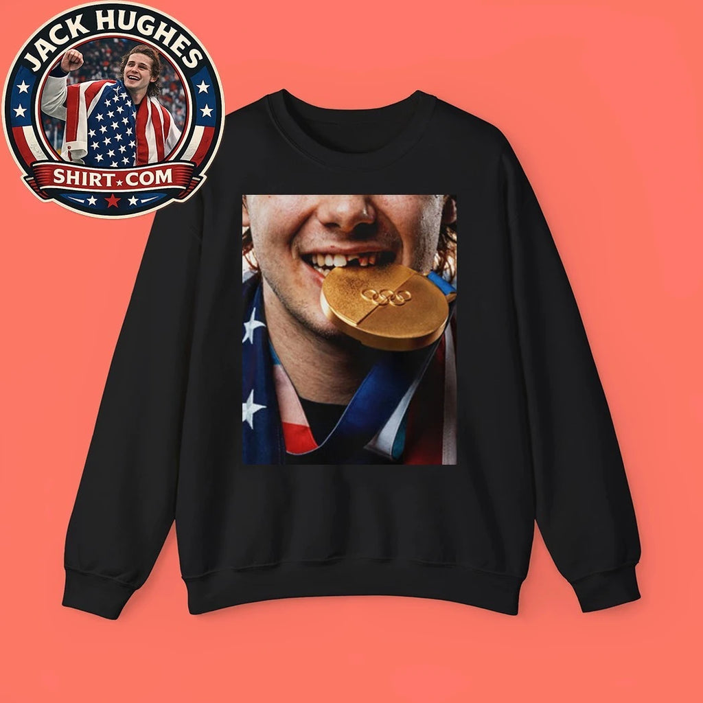 Jack Hughes Teeth Gold Medal USA Team Hockey Champion Olympic Winter 2026 Shirt