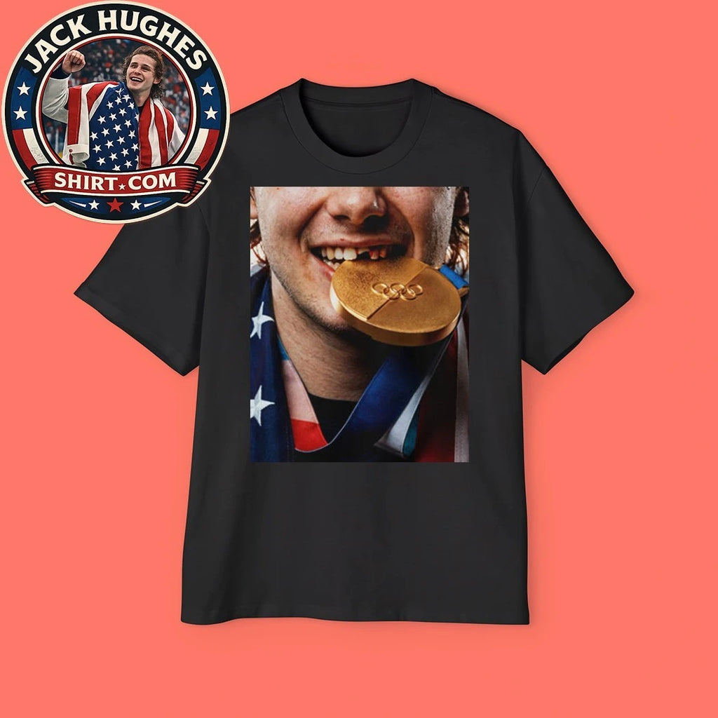 Jack Hughes Teeth Gold Medal USA Team Hockey Champion Olympic Winter 2026 Shirt