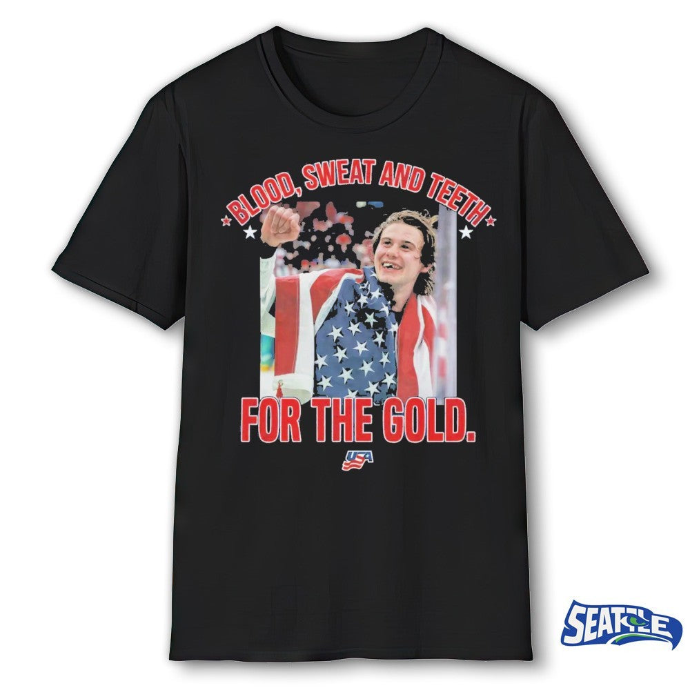 Jack Hughes USA 2026 Hockey Blood Sweat And Teeth For The Gold Milano Cortina 2026 Olympics shirt