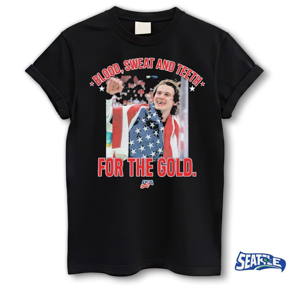 Jack Hughes USA 2026 Hockey Blood Sweat And Teeth For The Gold Milano Cortina 2026 Olympics shirt