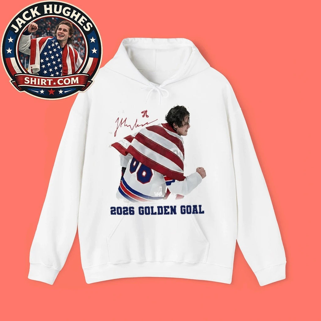 Jack Hughes USA Flag Champion 2026 Golden Goal Winner Winter Game America Ice Hockey Shirt