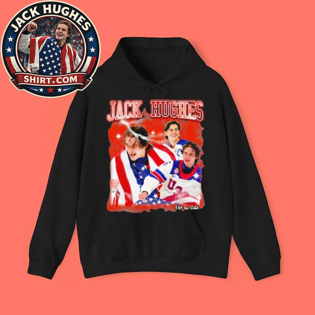 Jack Hughes USA Gold Hockey Flag New T-Shirt