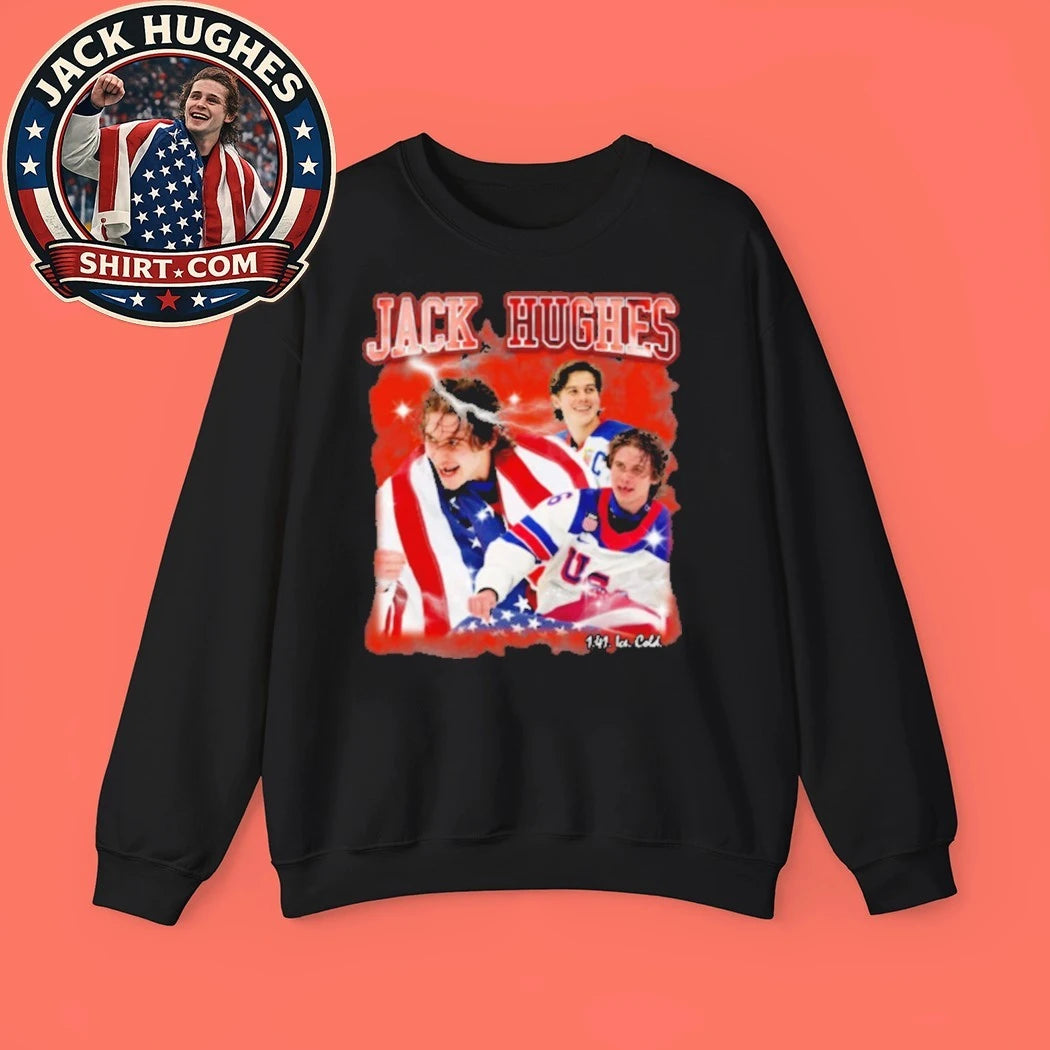Jack Hughes USA Gold Hockey Flag New T-Shirt