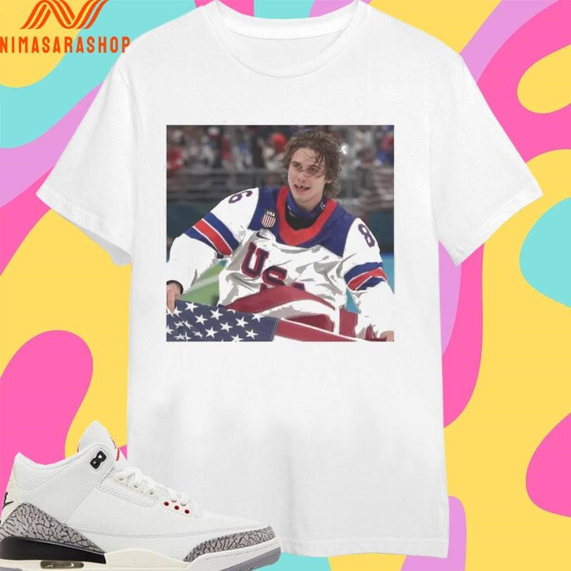Jack Hughes USA Hockey American Flag Skate Portrait Shirts