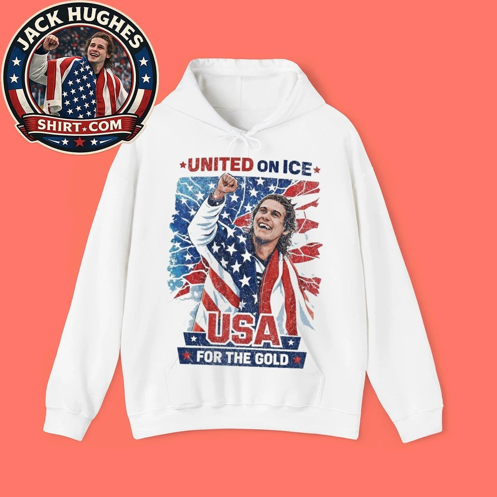 Jack Hughes USA Hockey For The Gold United On Ice Patriotic Hockey Fan Trending T-Shirt