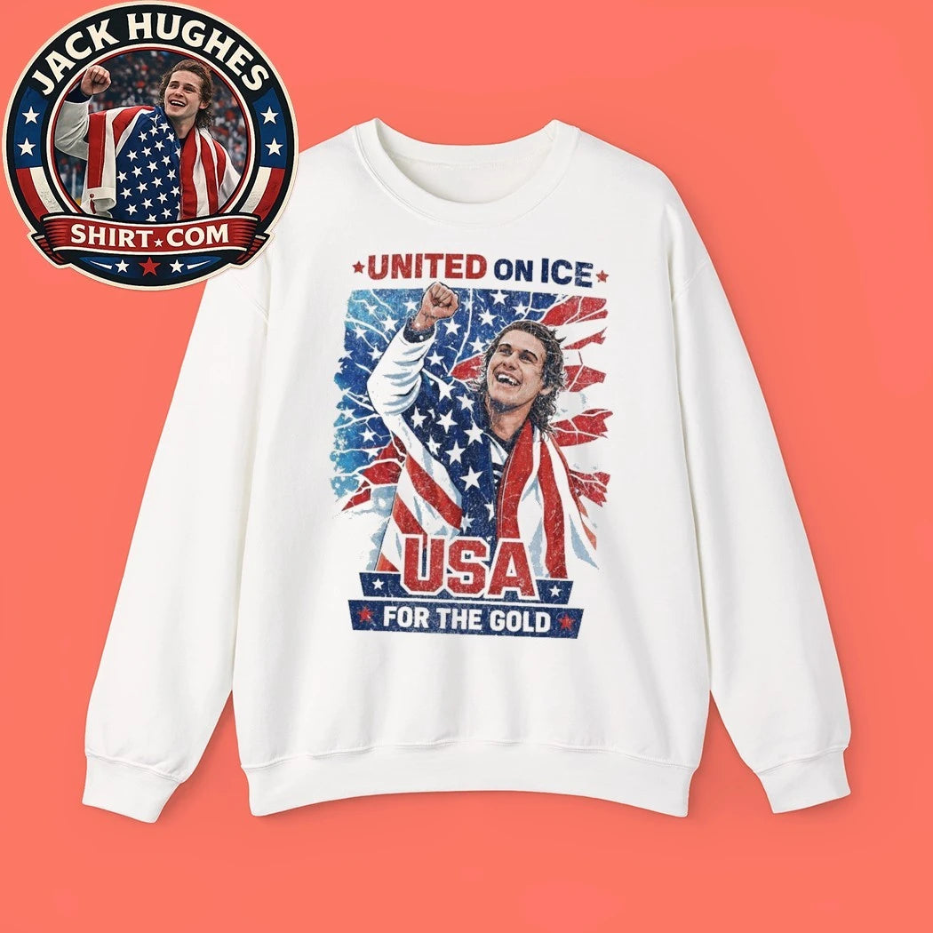 Jack Hughes USA Hockey For The Gold United On Ice Patriotic Hockey Fan Trending T-Shirt